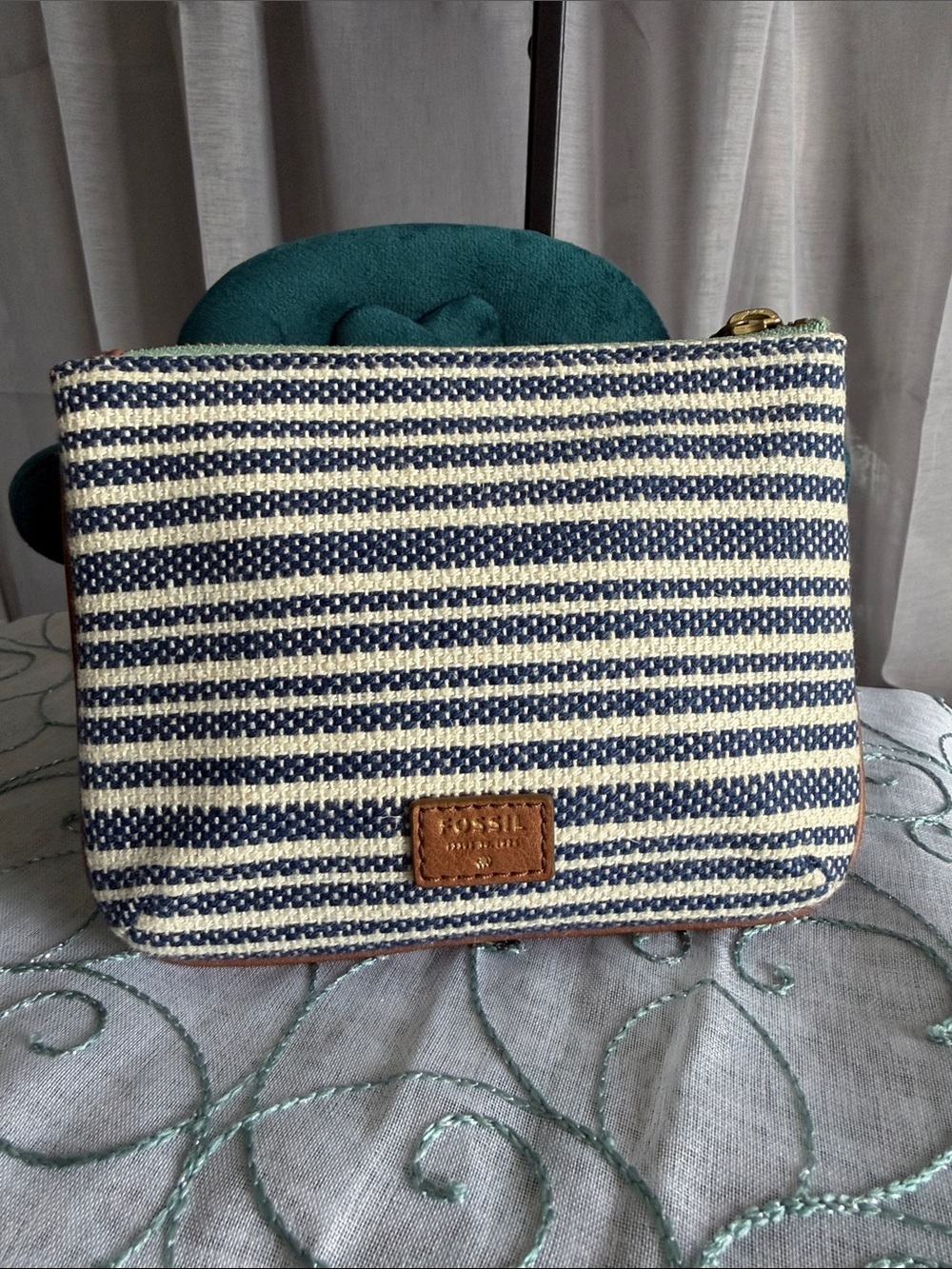 Fossil Navy and Cream Striped Pouch or Keychain